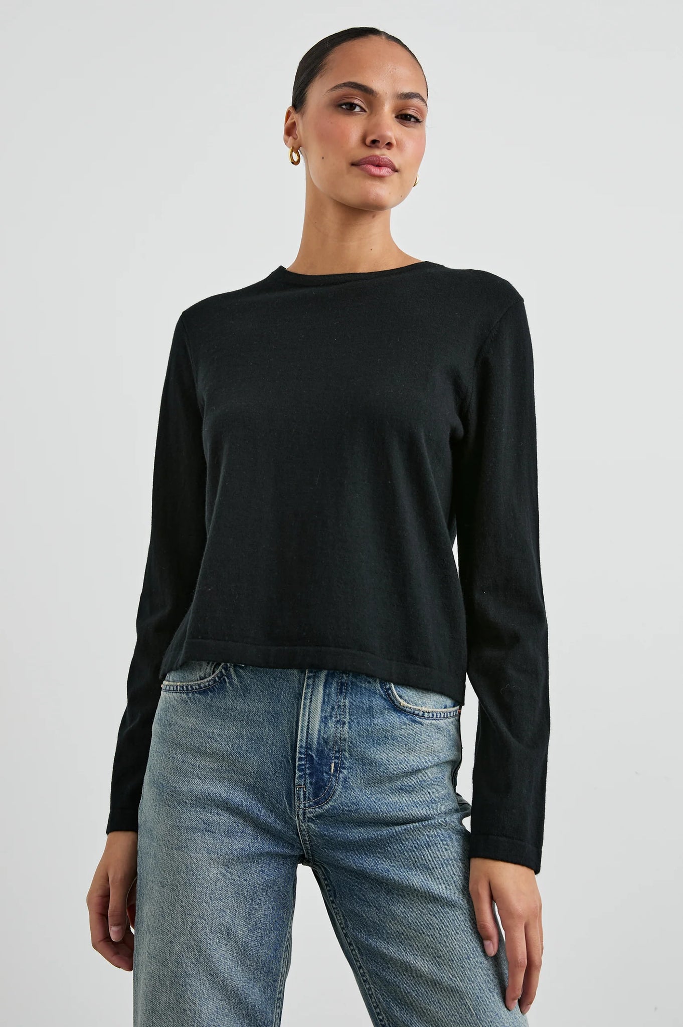 Cotton Cashmere Long Sleeve Tee in Black