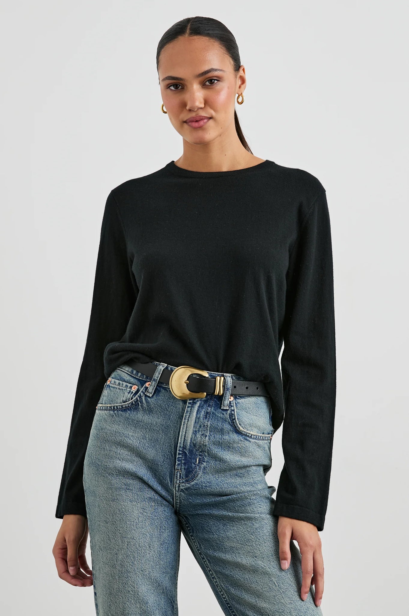 Cotton Cashmere Long Sleeve Tee in Black