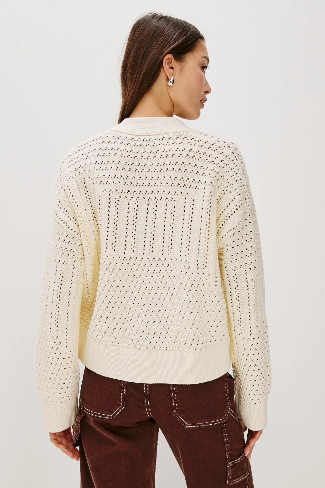 Geneva Cardigan in Ivory Patchwaork Pointelle