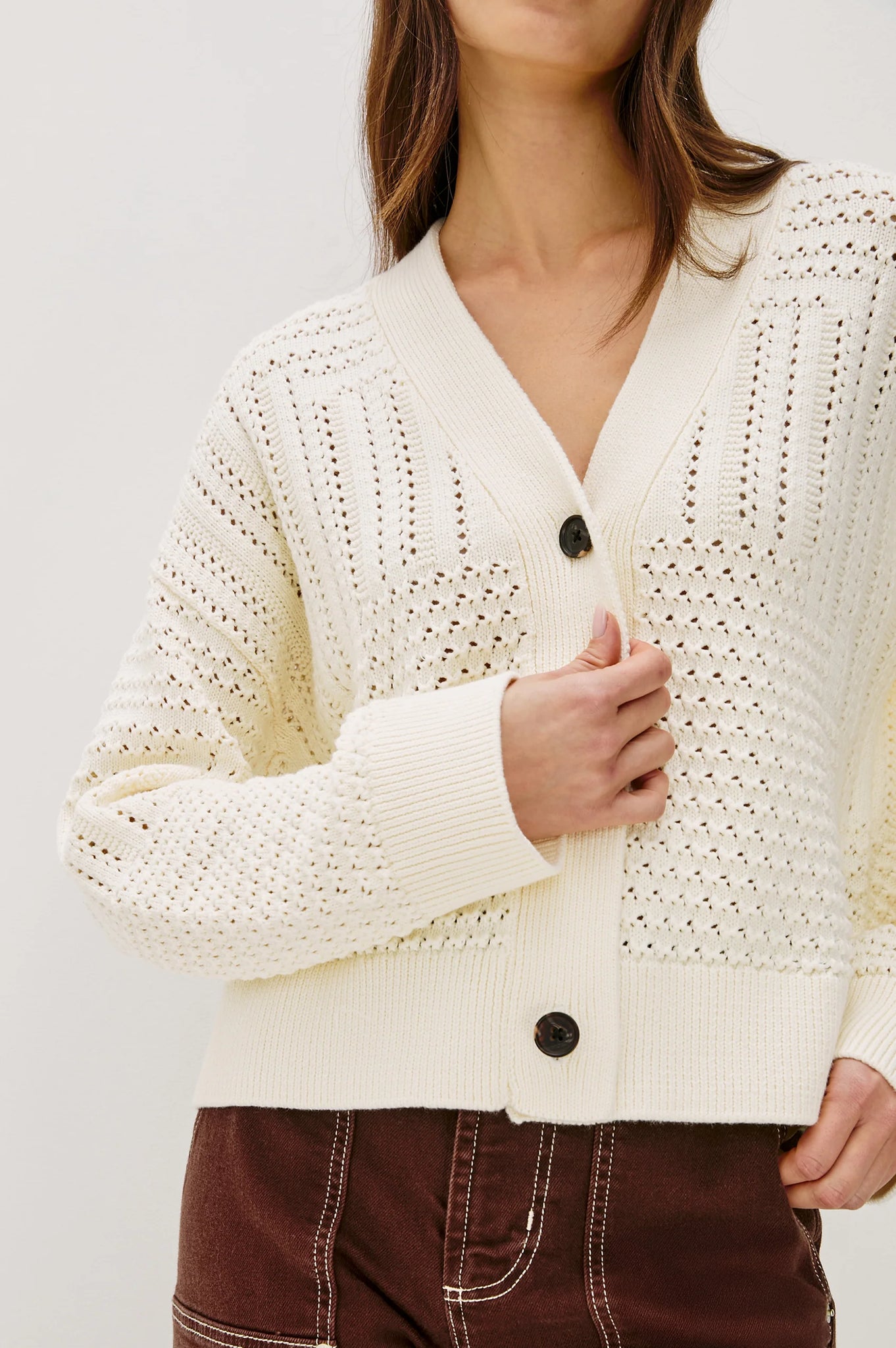 Geneva Cardigan in Ivory Patchwaork Pointelle