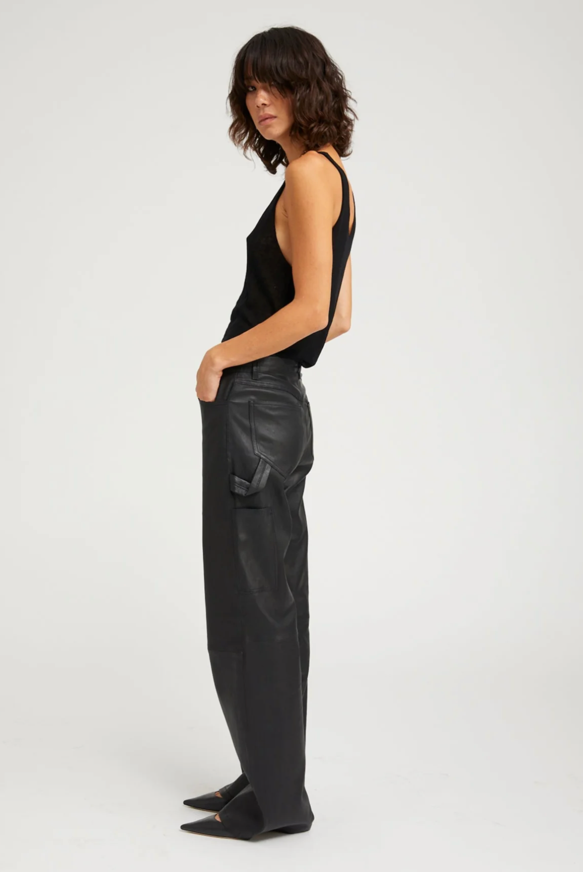 Black Leather Carpenter Pants