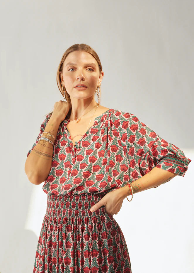 Remy Top in Tulip Print Venetian Red