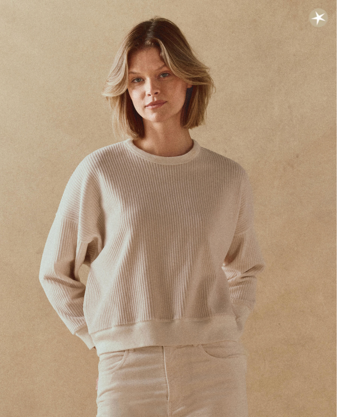 The Corduroy Teammate Sweatshirt. Washed White