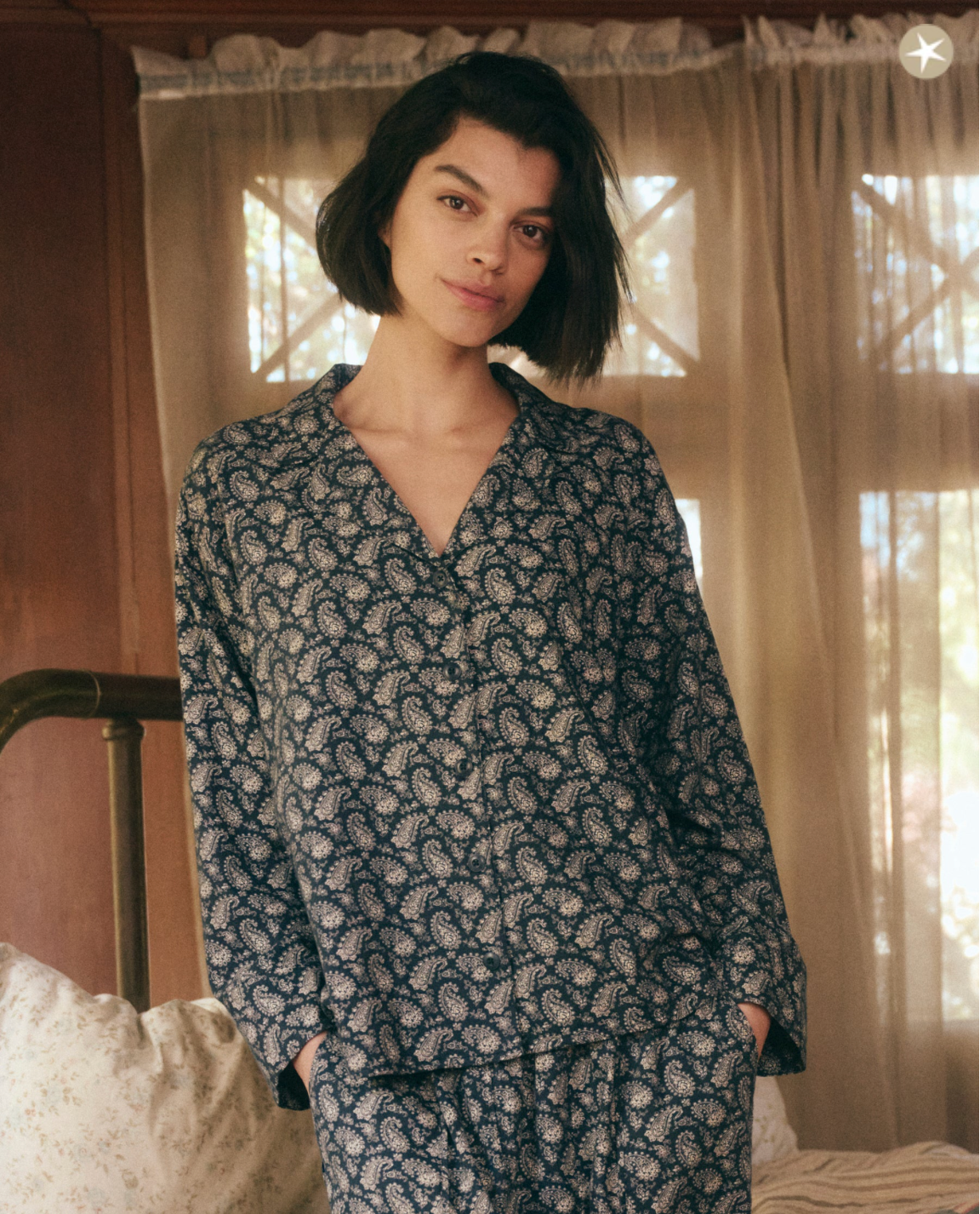 The Pajama Top. Navy with Cream Vintage Paisley