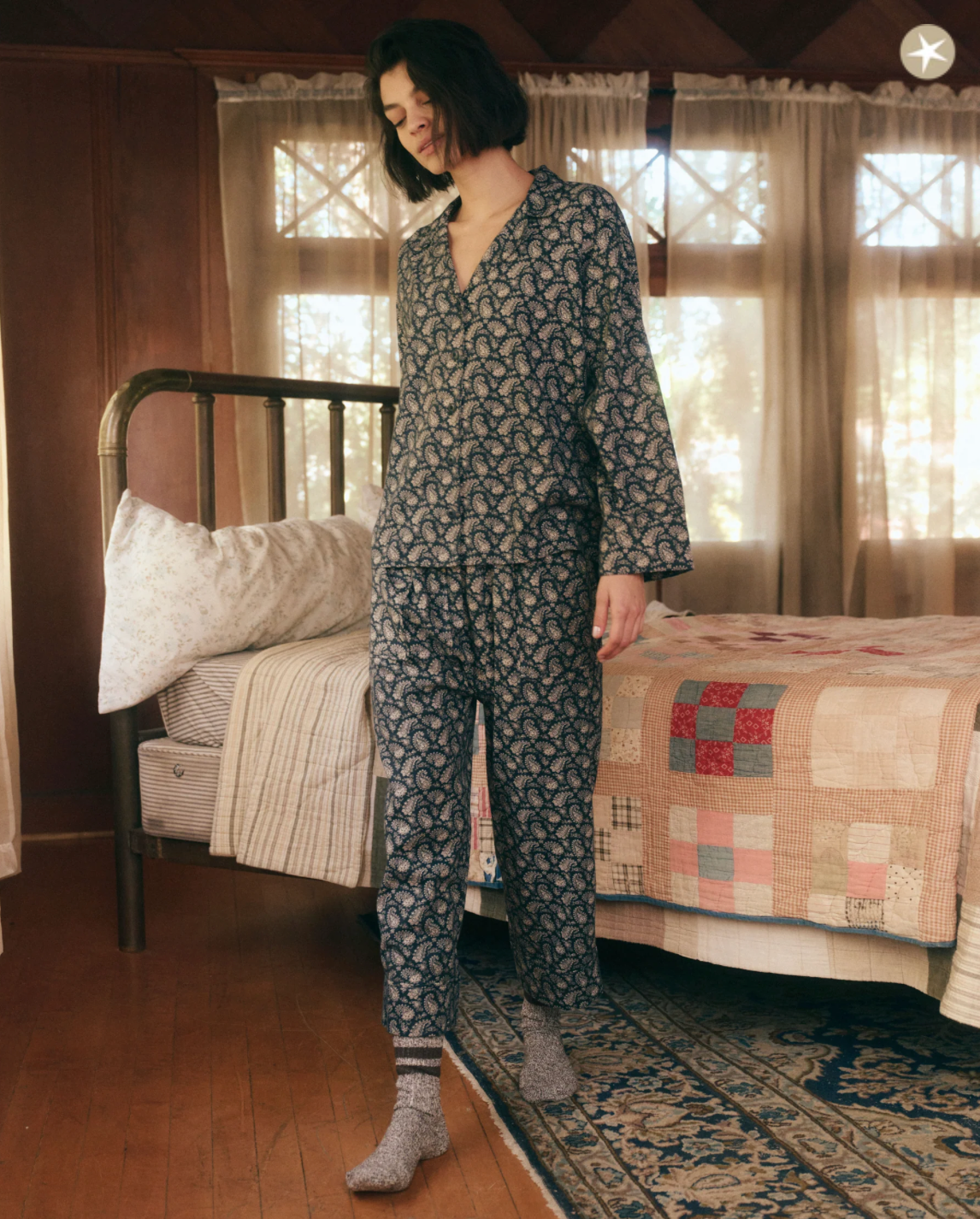 The Pajama Top. Navy with Cream Vintage Paisley