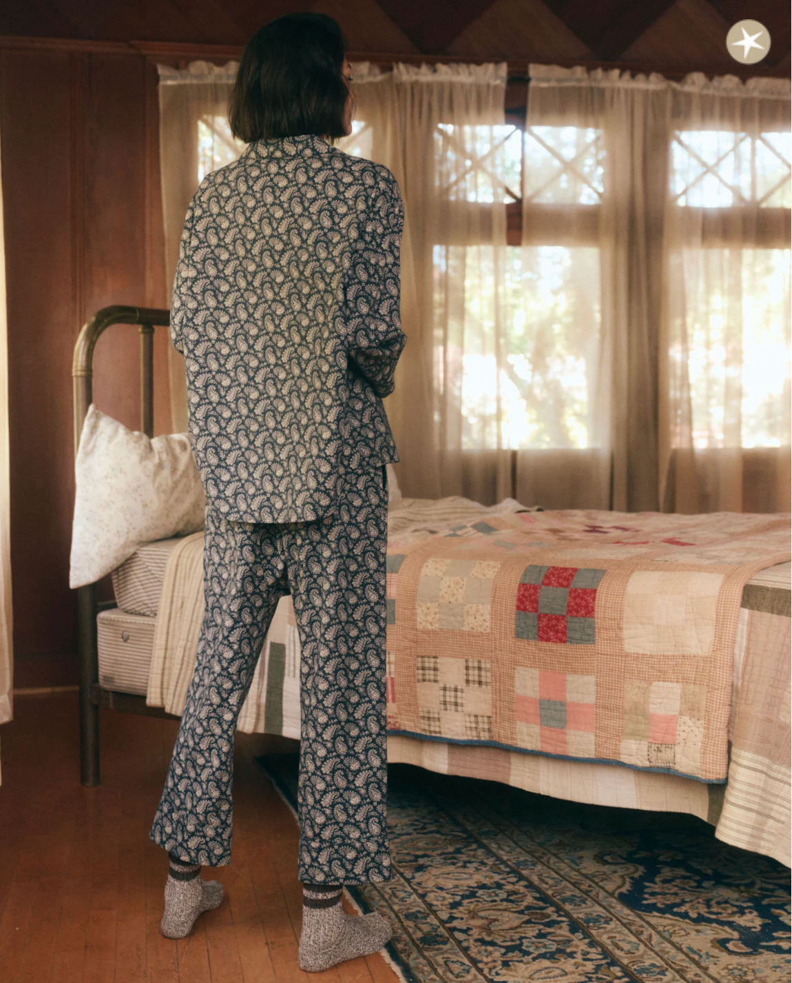 The Pajama Top. Navy with Cream Vintage Paisley
