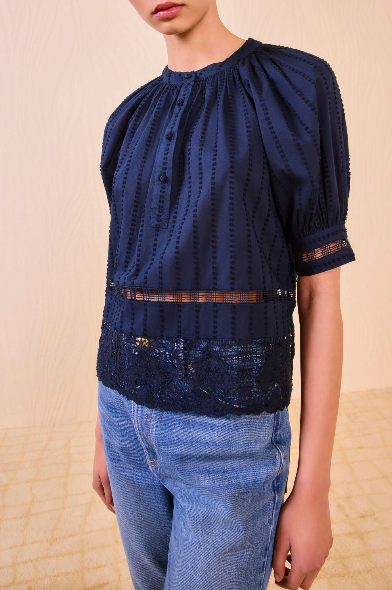 Faye Puff Sleeve Blouse in Midnight