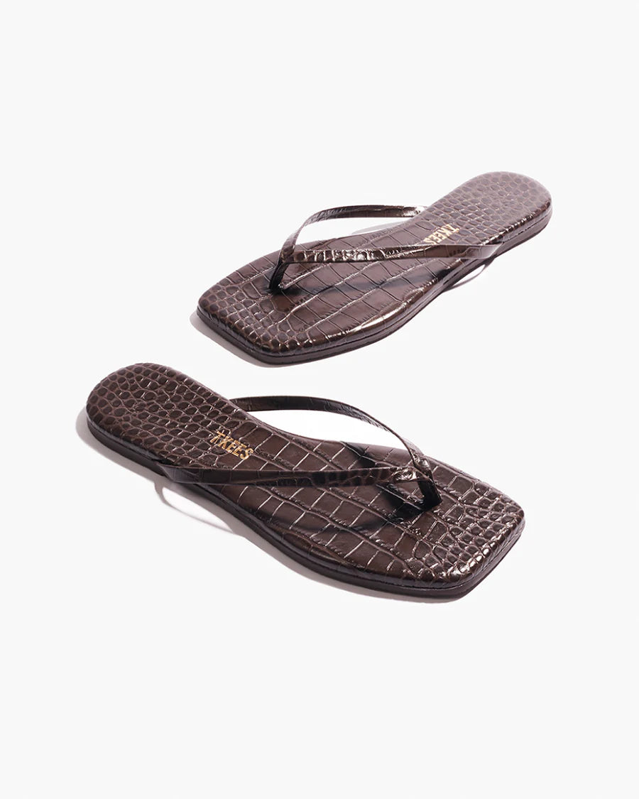 Square Toe Lily Croc in Carob
