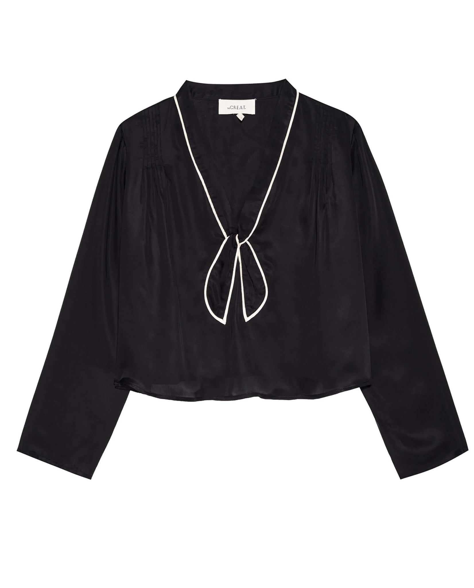 The Bow Tie Top. Black with Cream Piping