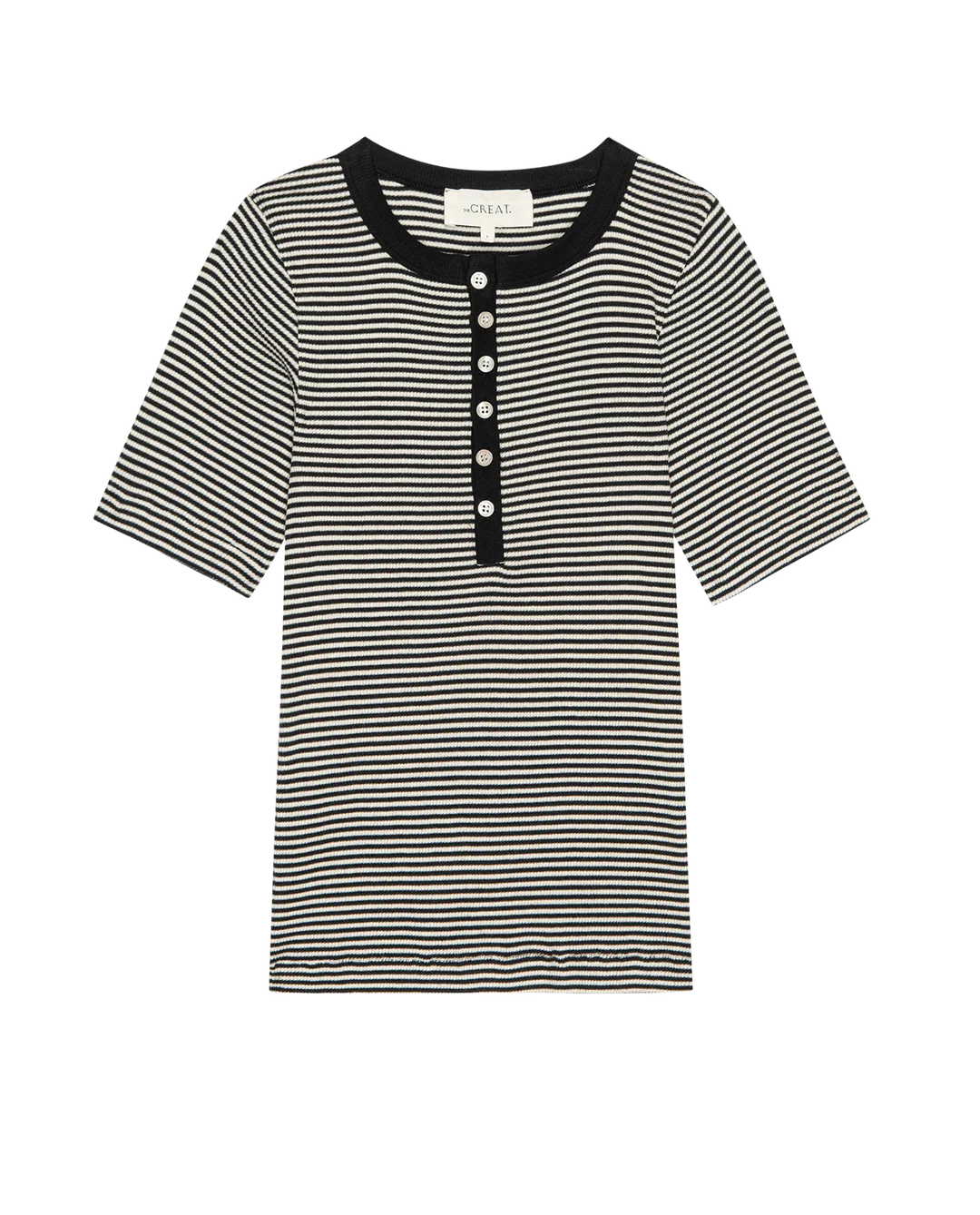The Baseline Henley. Black & Cream Stripe