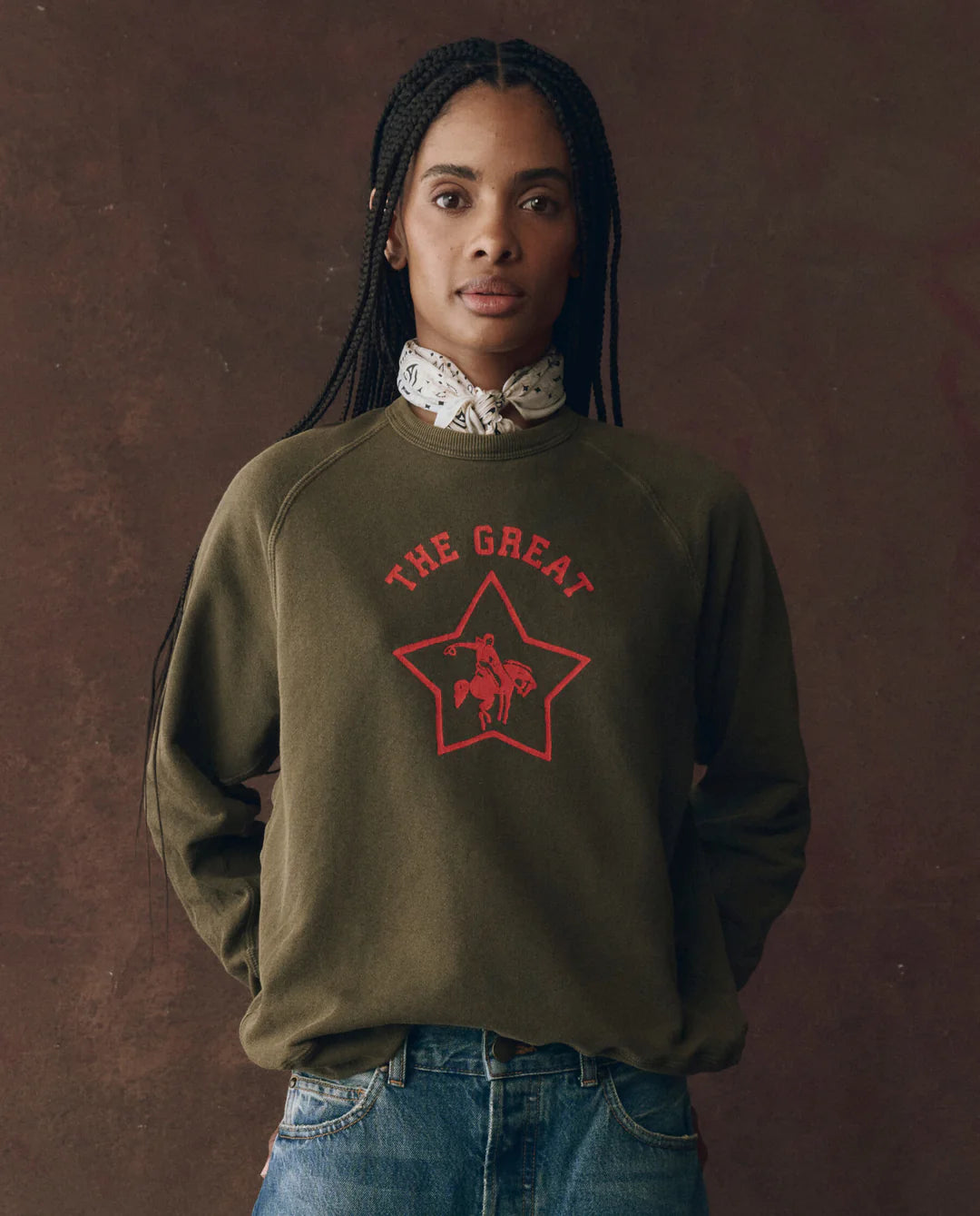 The College Sweatshirt. Dark Army with Rodeo Star Graphic
