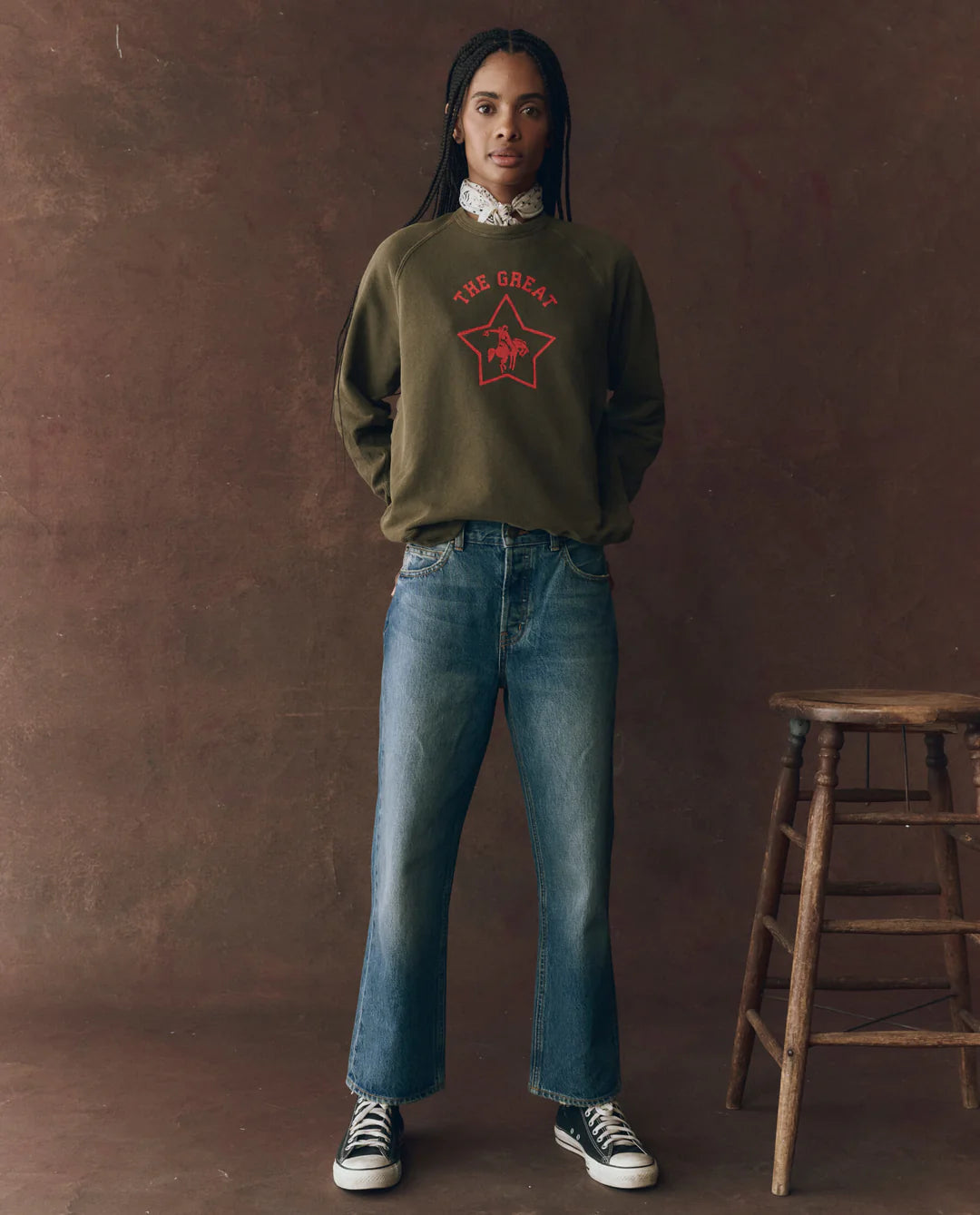 The College Sweatshirt. Dark Army with Rodeo Star Graphic