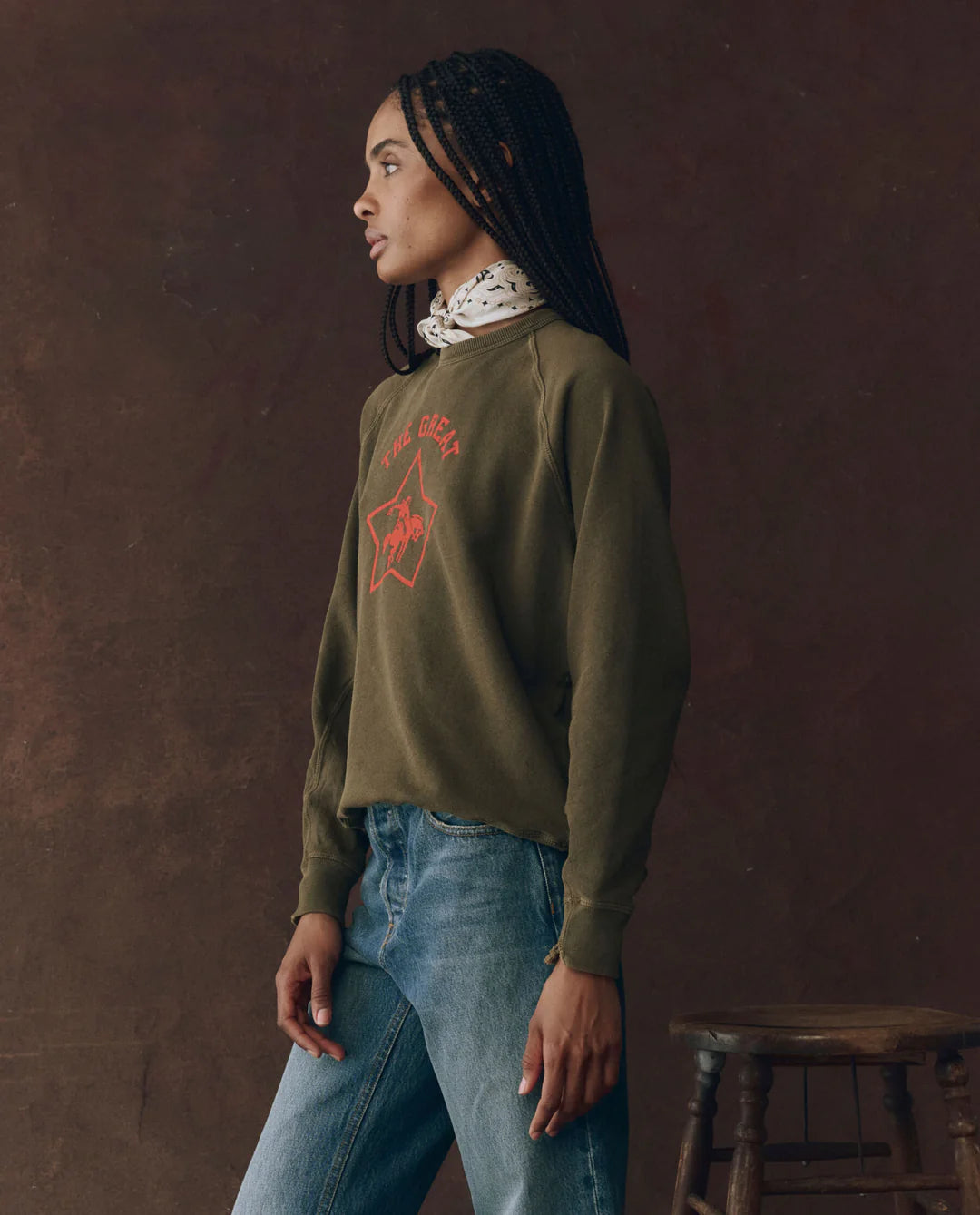 The College Sweatshirt. Dark Army with Rodeo Star Graphic