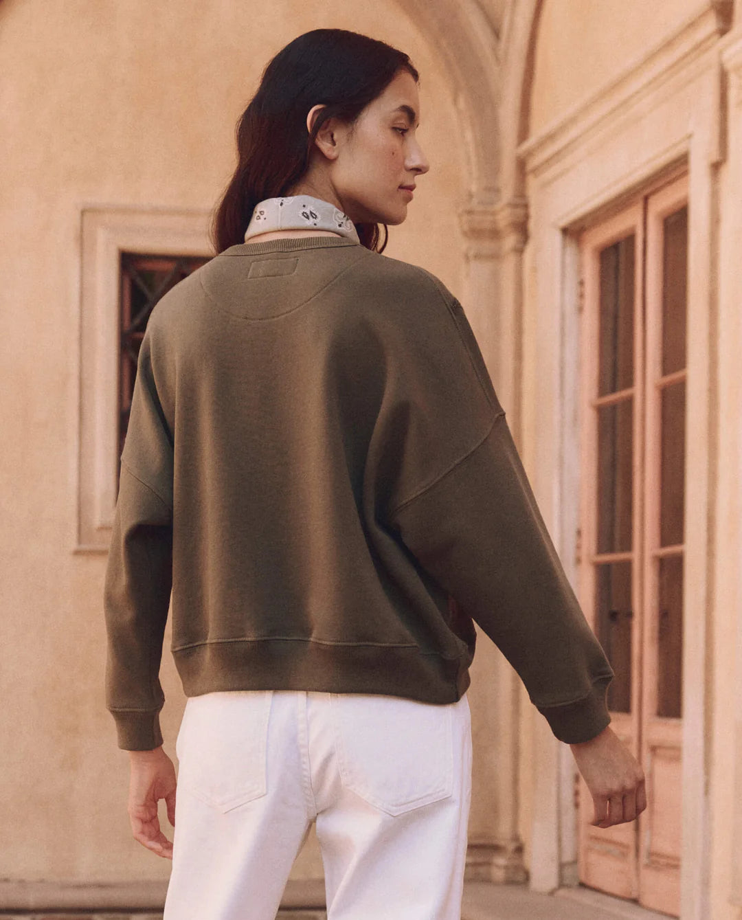 The Floral Applique Teammate Sweatshirt. Army