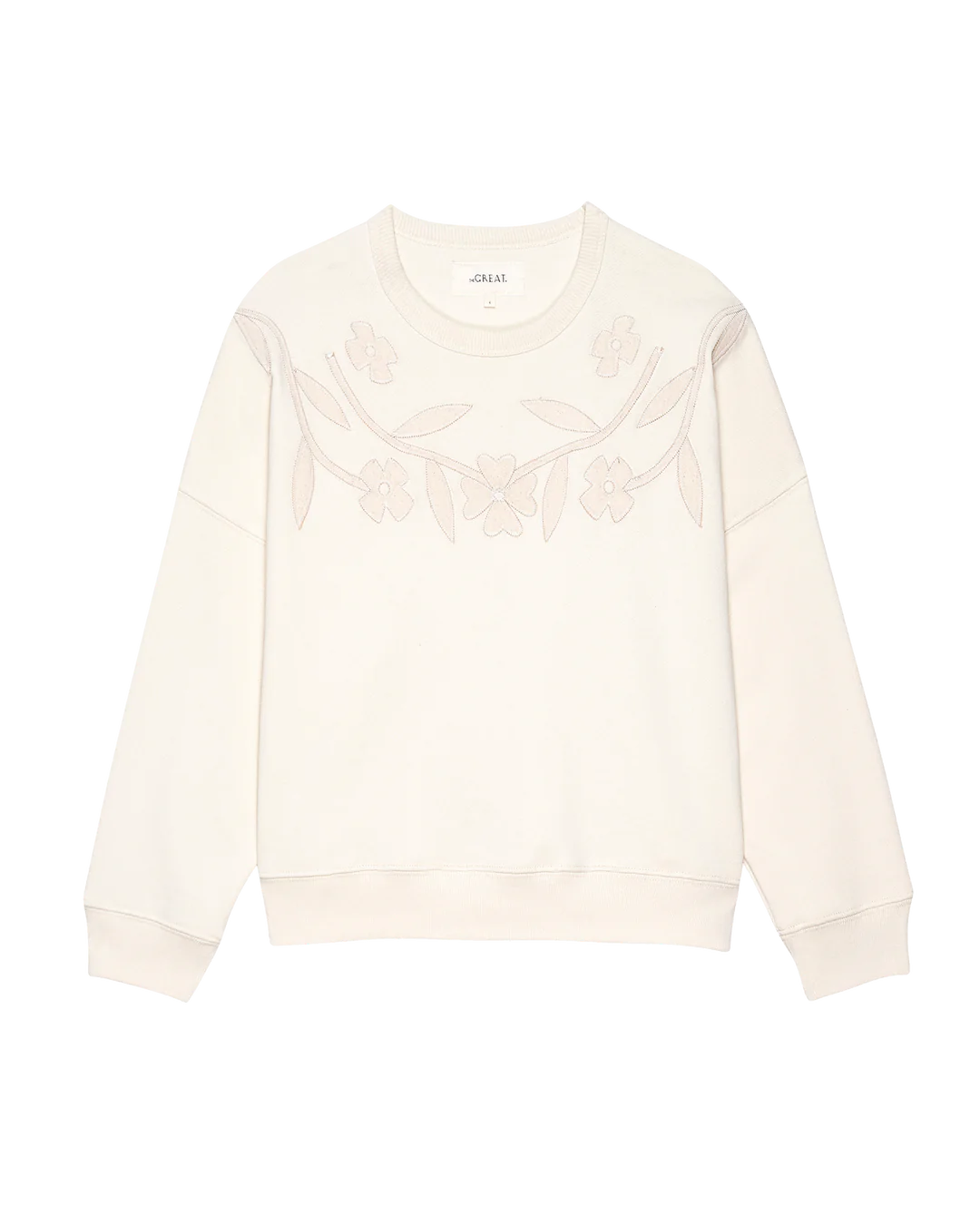 The Floral Applique Teammate Sweatshirt. Washed White