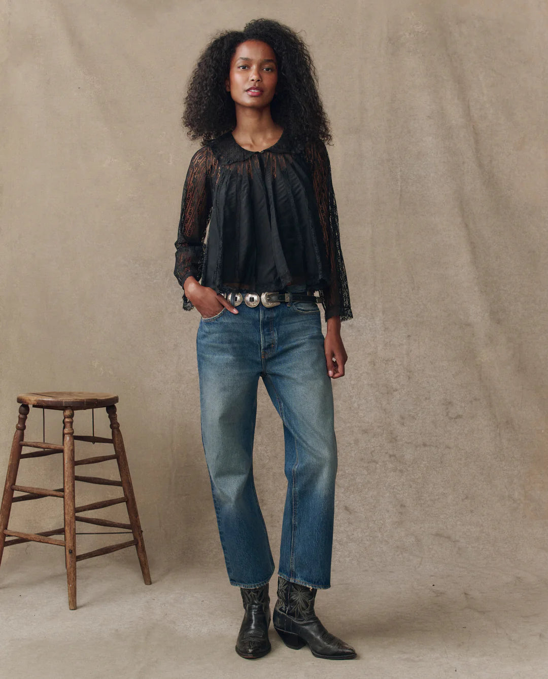 The Keepsake Lace Collared Shirt. Black