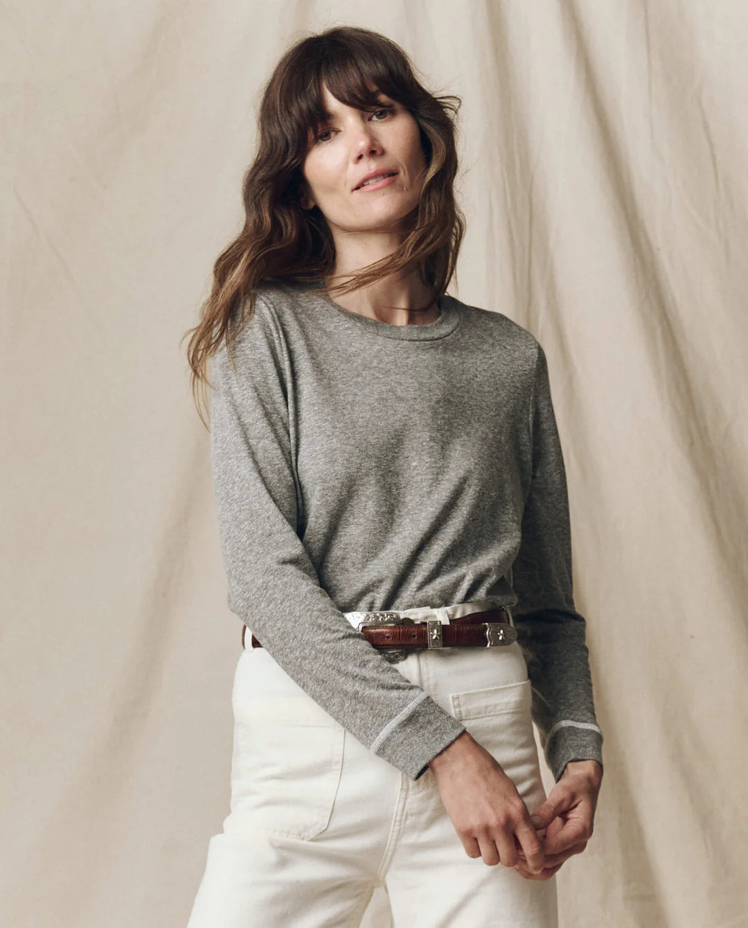 The Long Sleeve Slim Tee. Heather Grey