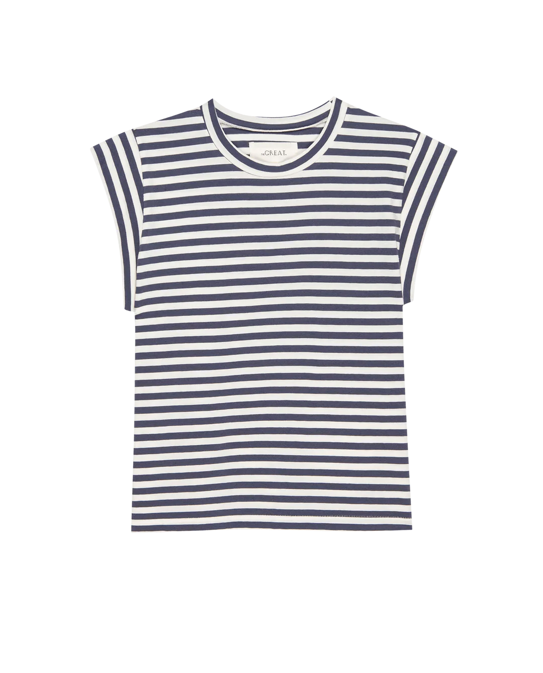 The Peak Shoulder Tee. Vintage Blue Stripe