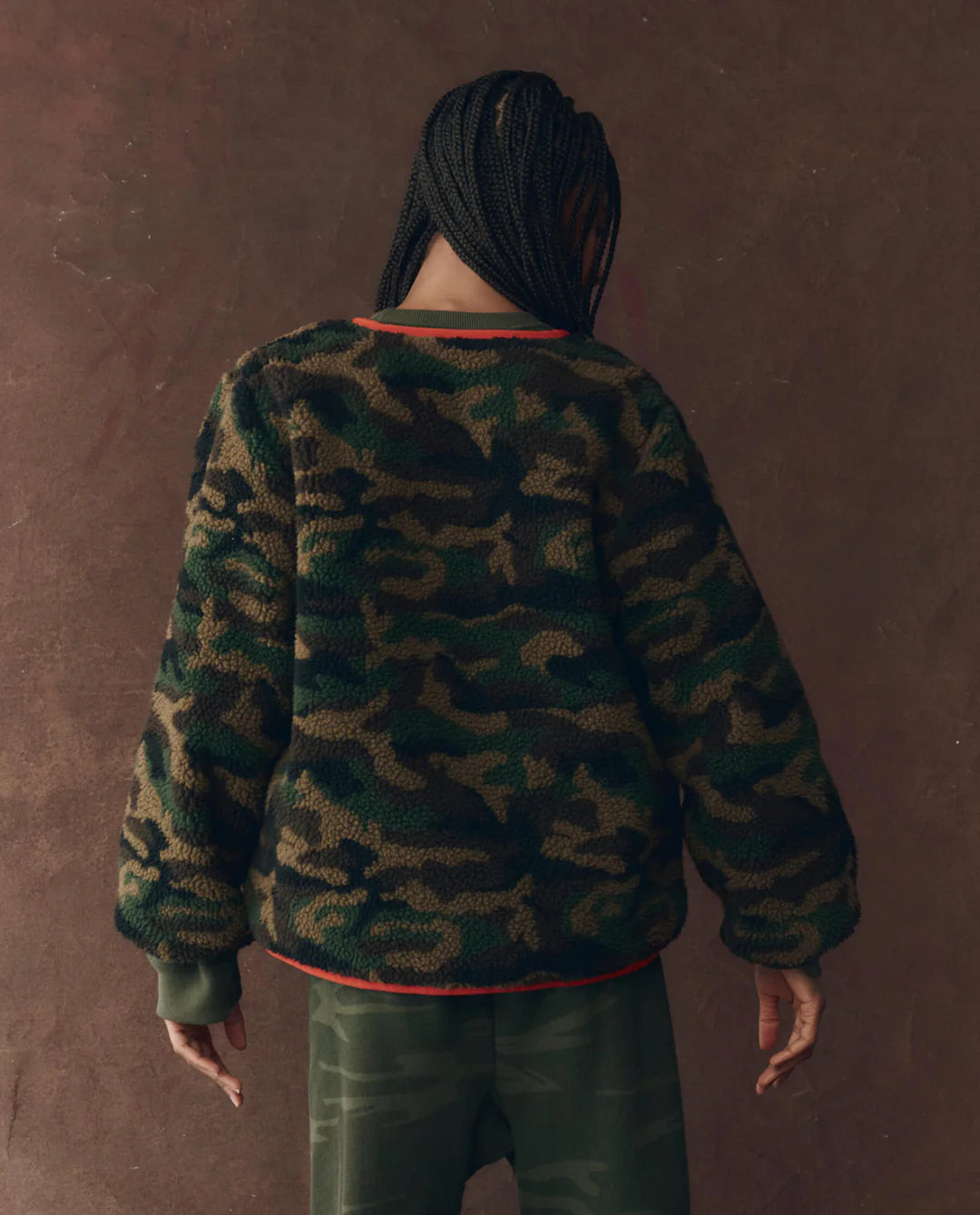 The Reversible Plush Bomber. Camo and Hot Red