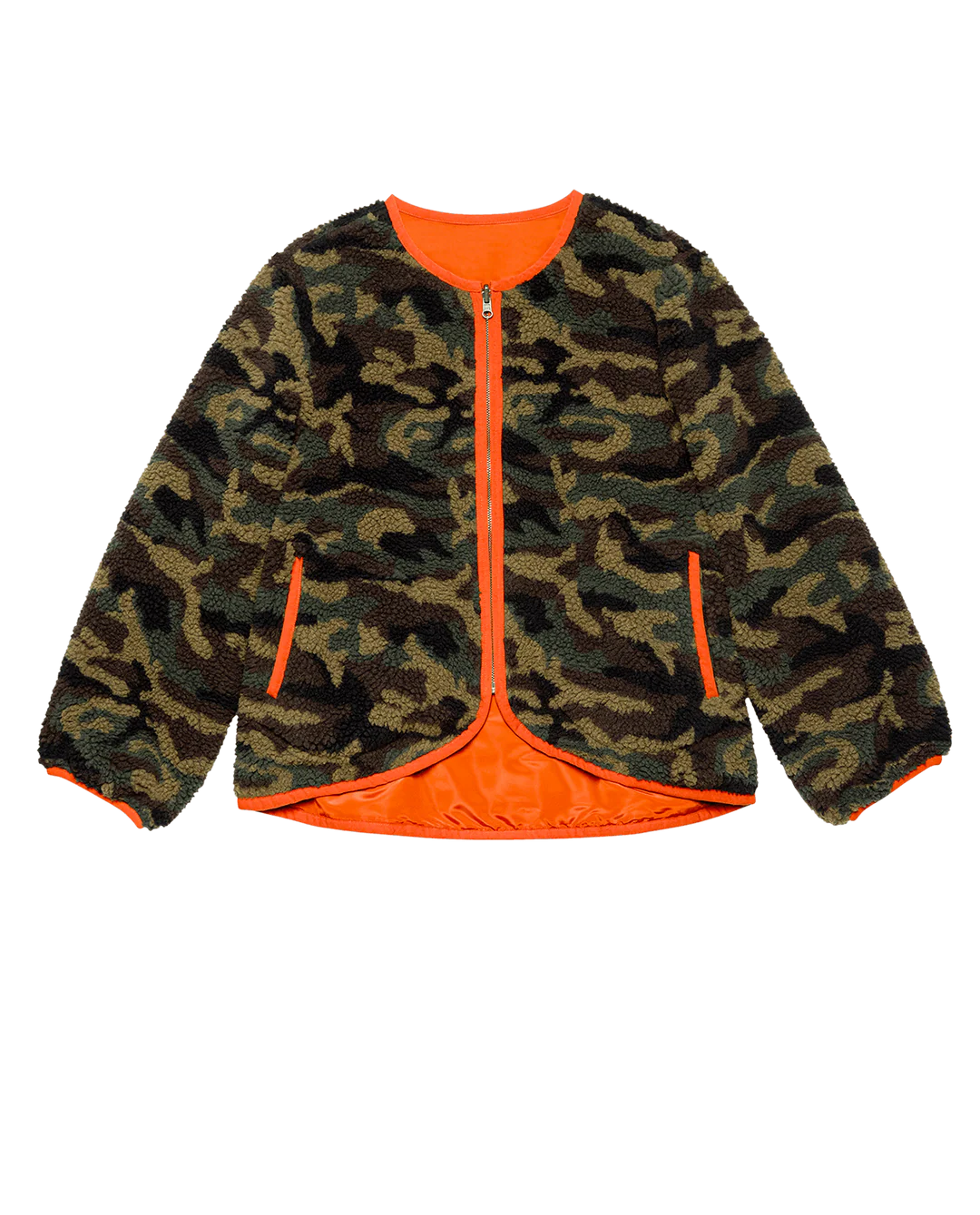 The Reversible Plush Bomber. Camo and Hot Red