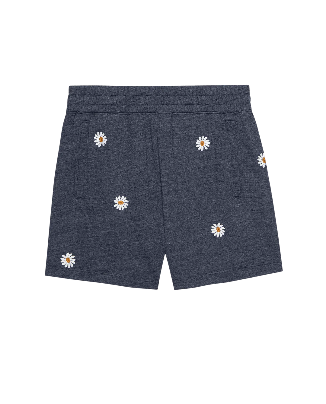 The Victory Short. Heathered Vintage Blue with Floating Daisy Embroidery