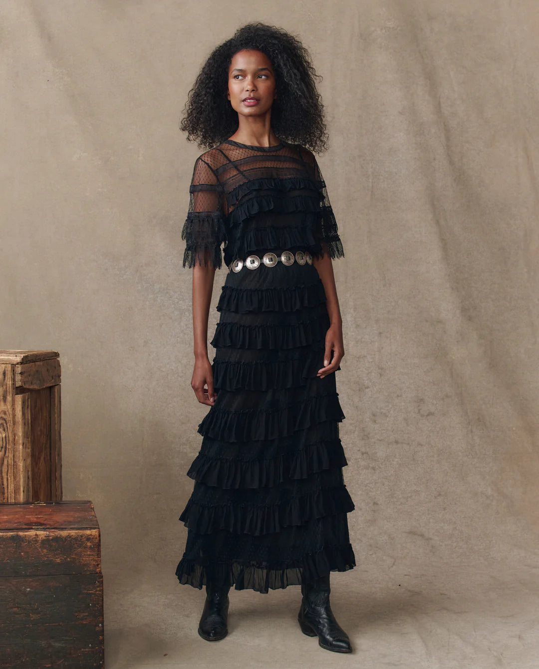 The Winter Mesh Flounce Skirt. Black