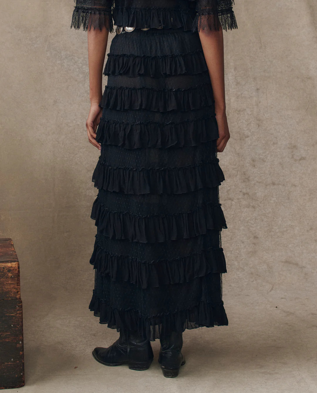 The Winter Mesh Flounce Skirt. Black