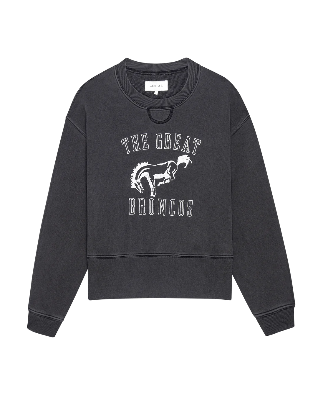 The League Sweatshirt with Bucking Bronco Graphic. Washed Black