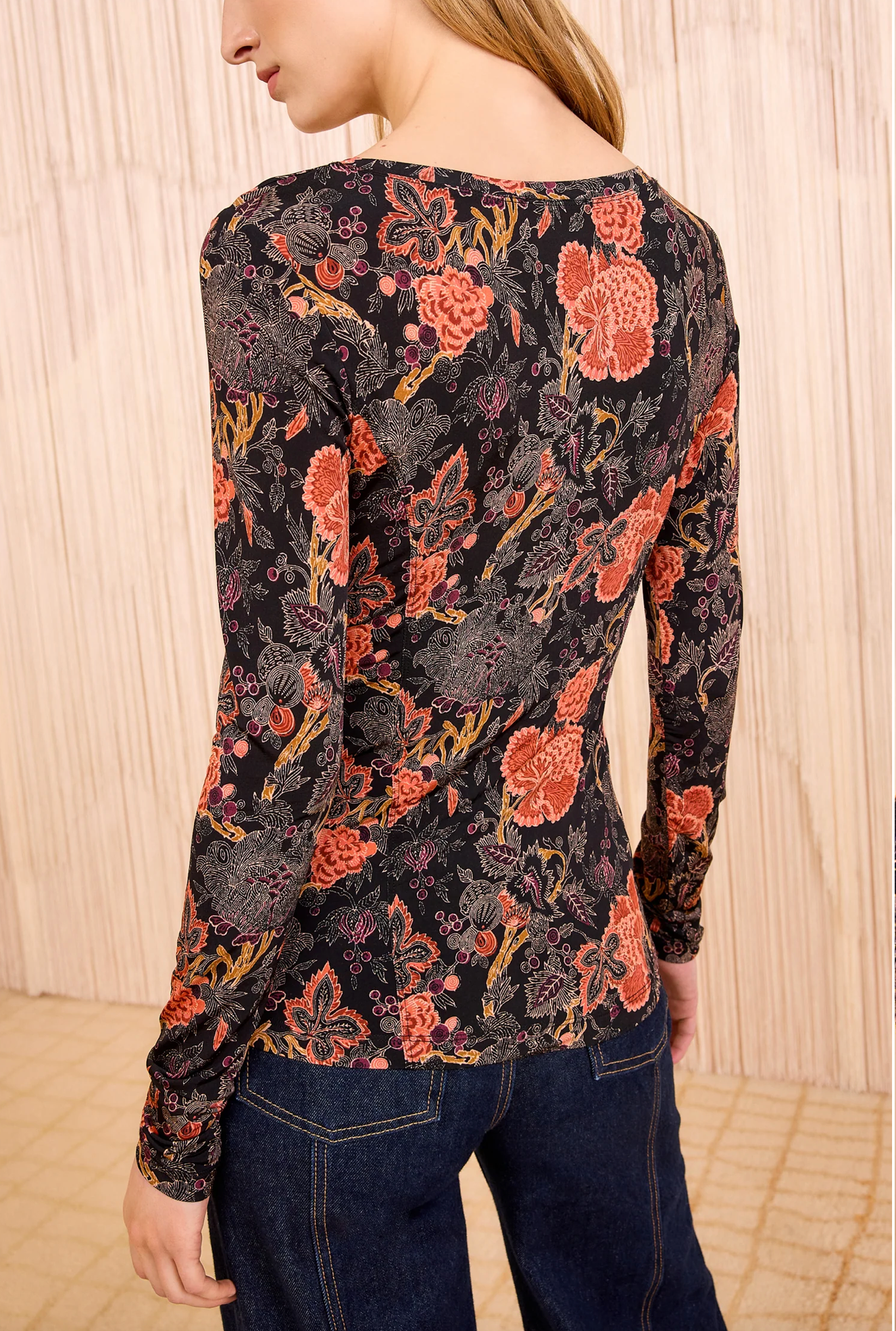 Ulla Johnson Aris Jersey Long Sleeve U-Neck Top in Night Lily
