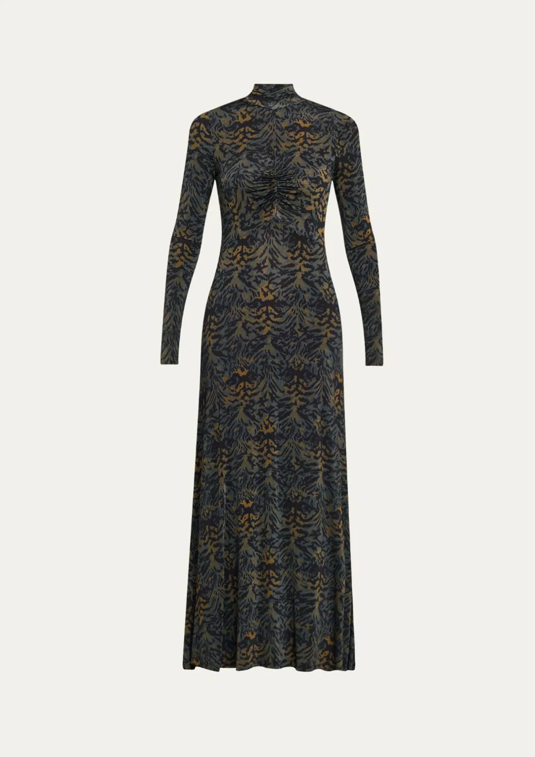 Koa Jersey Ruched Front Turtleneck Dress in Desert Jasper