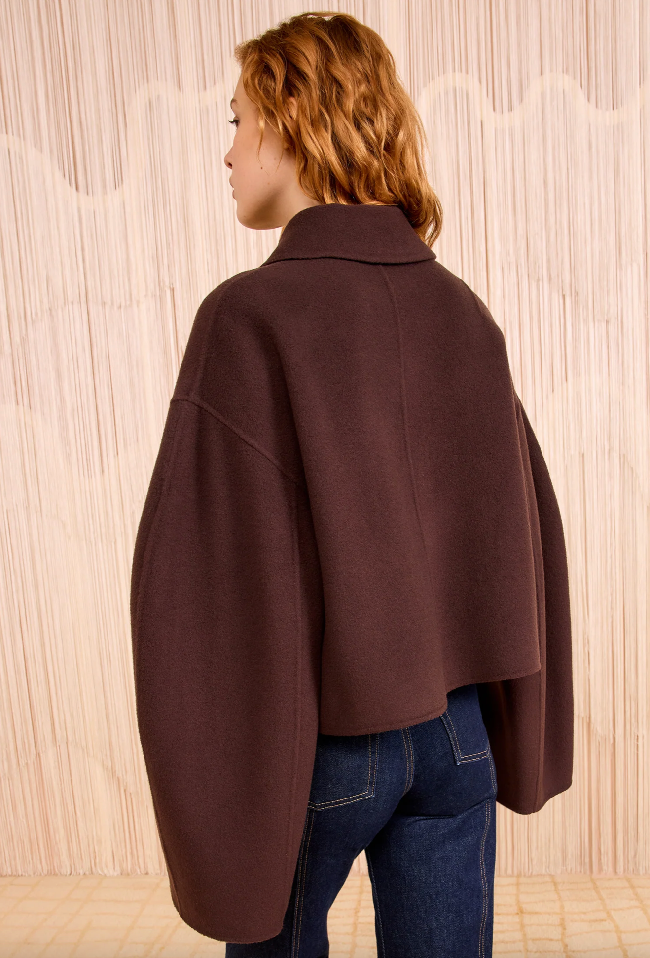 Marta Double Faced Wool Cropped Coat in Sable