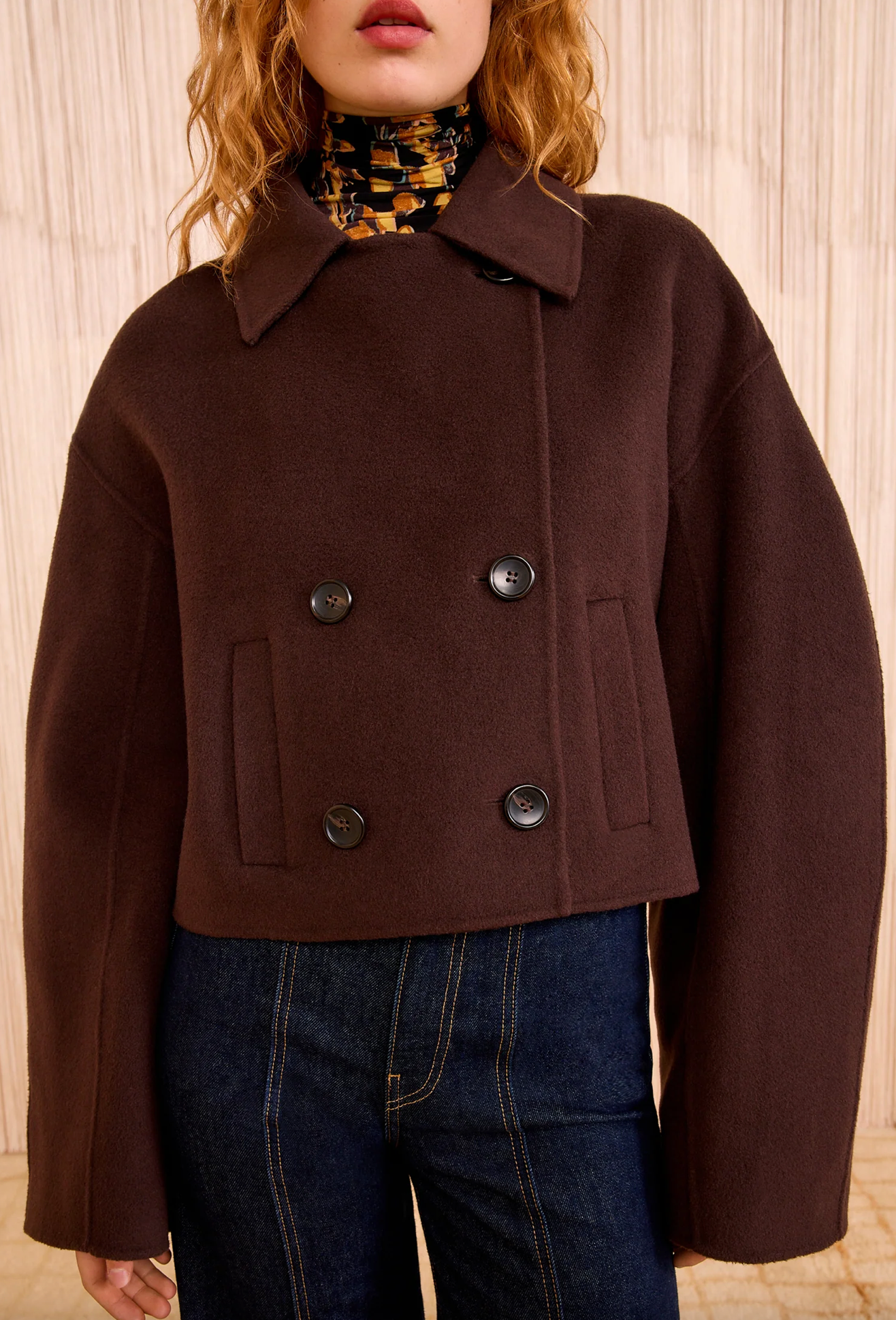 Marta Double Faced Wool Cropped Coat in Sable