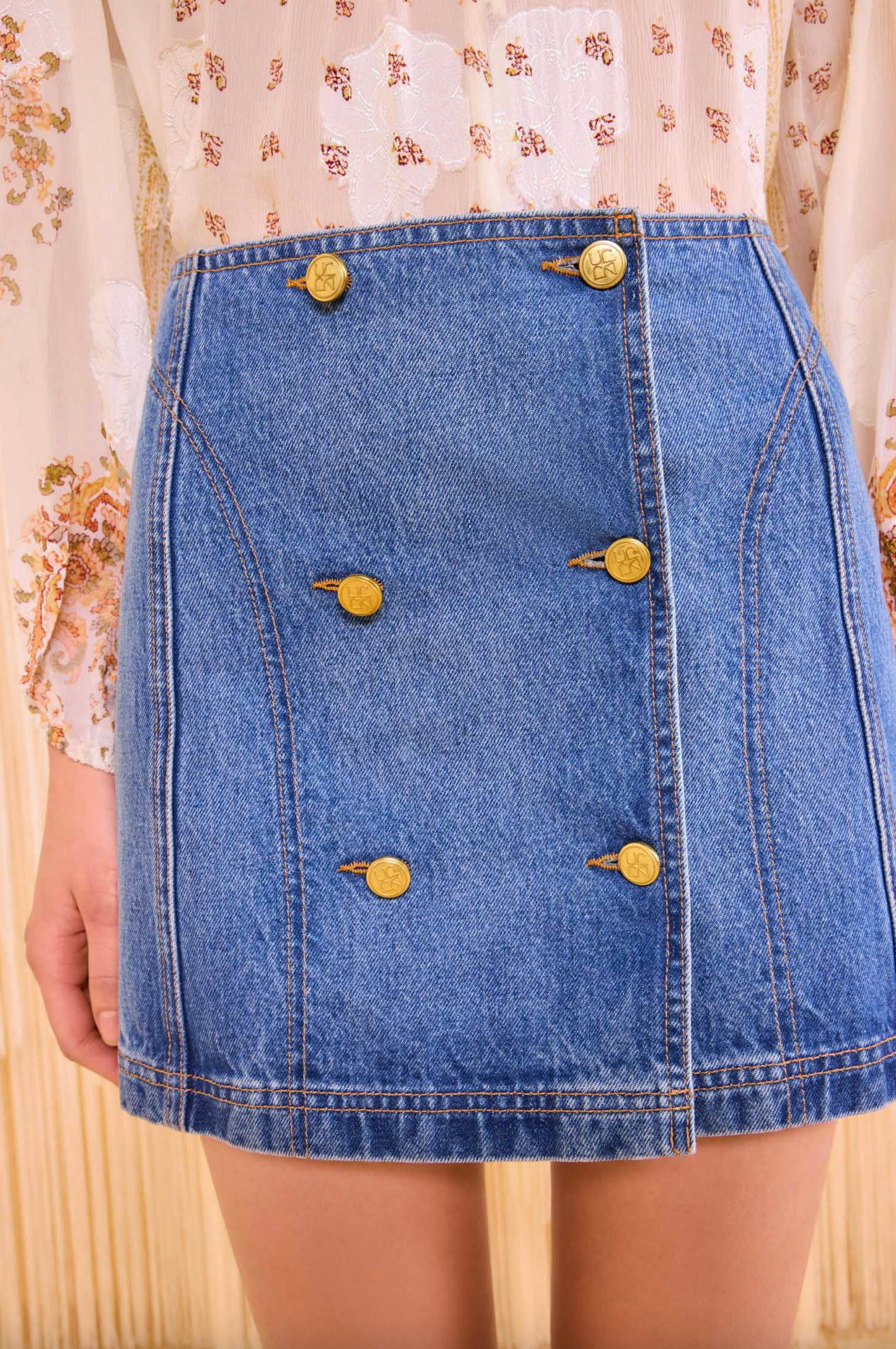 The Clara Mini Denim Skirt in Danube