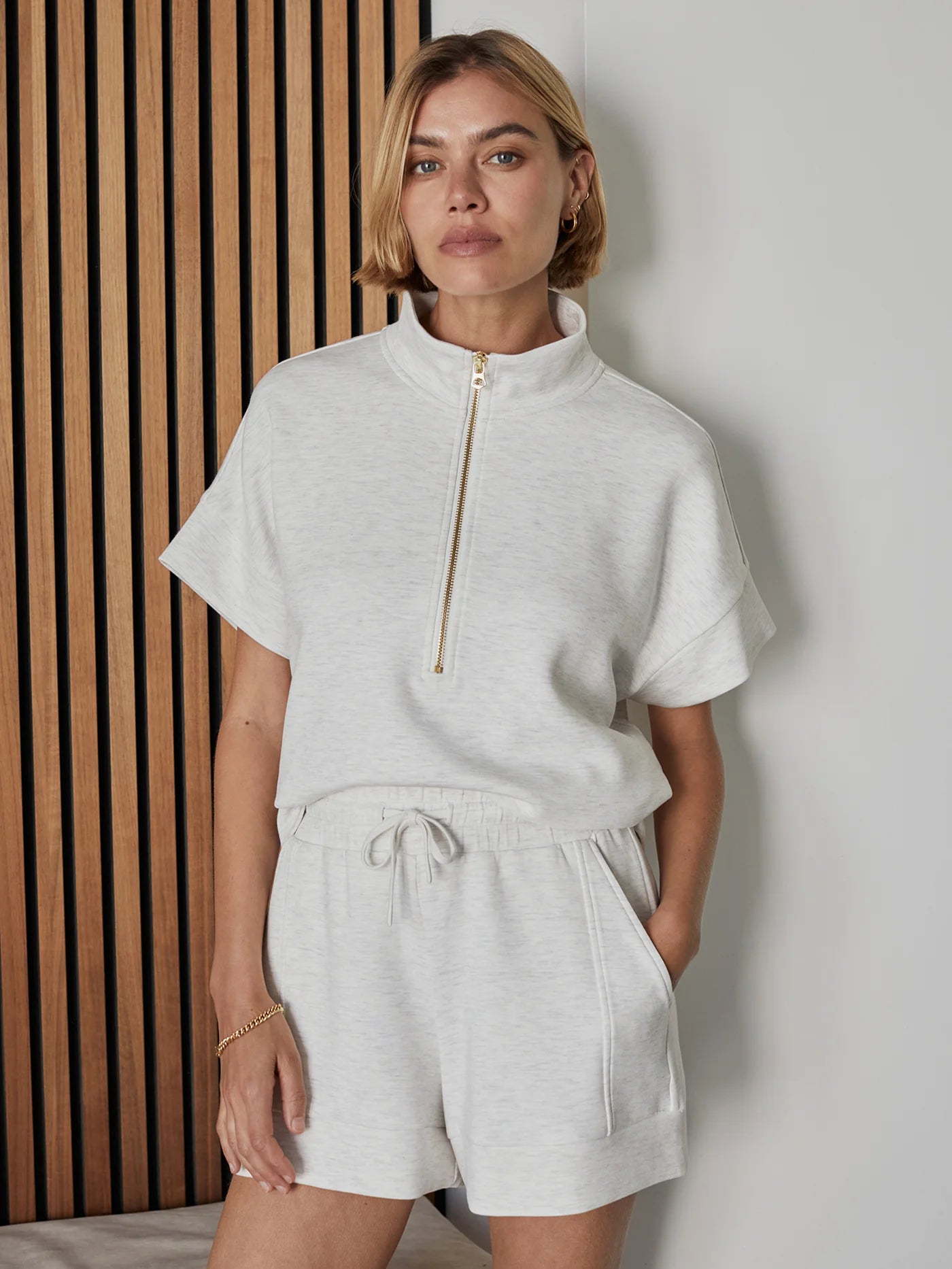Ritchie Short Sleeve Sweatshirt in Ivory Marl