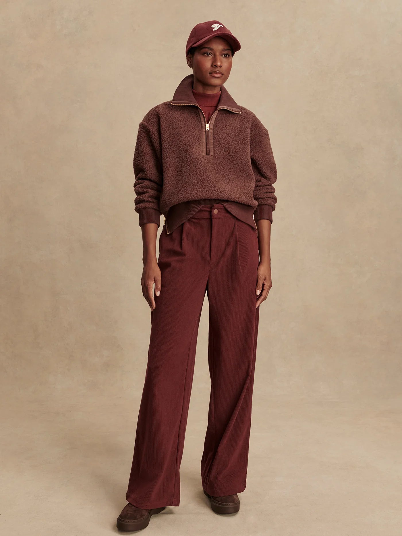 Roselle Half- Zip Fleece in Deep Mahogany
