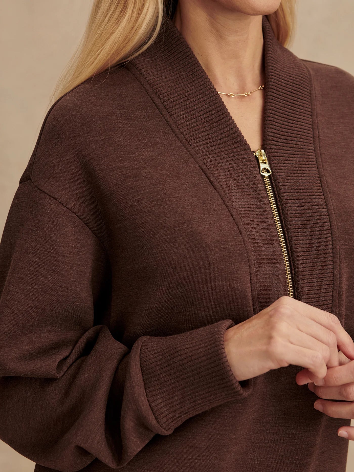 Sally Half Zip Sweatshirt in Coffee Bean Marl