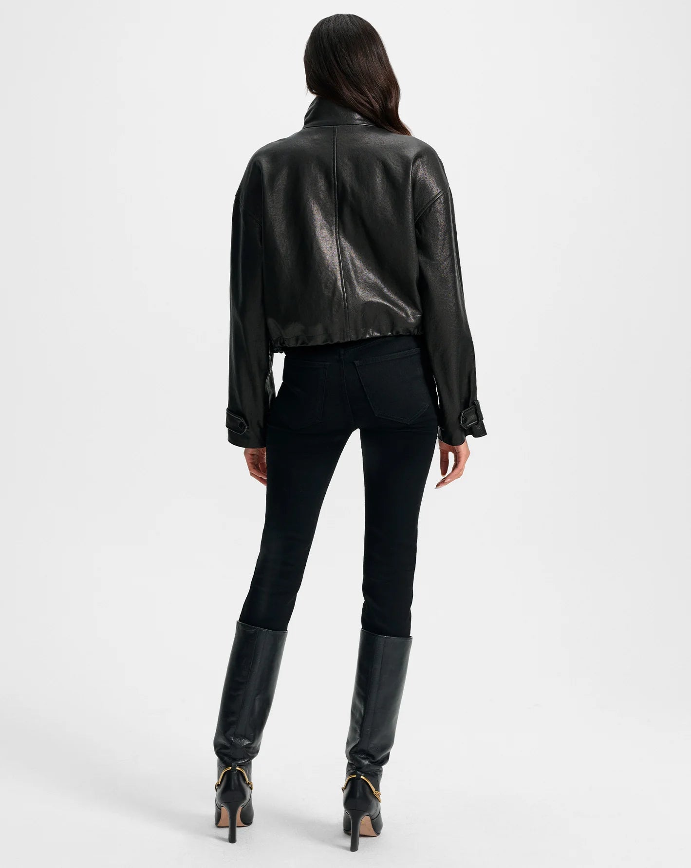 Bateman Cropped Leather Jacket in Black