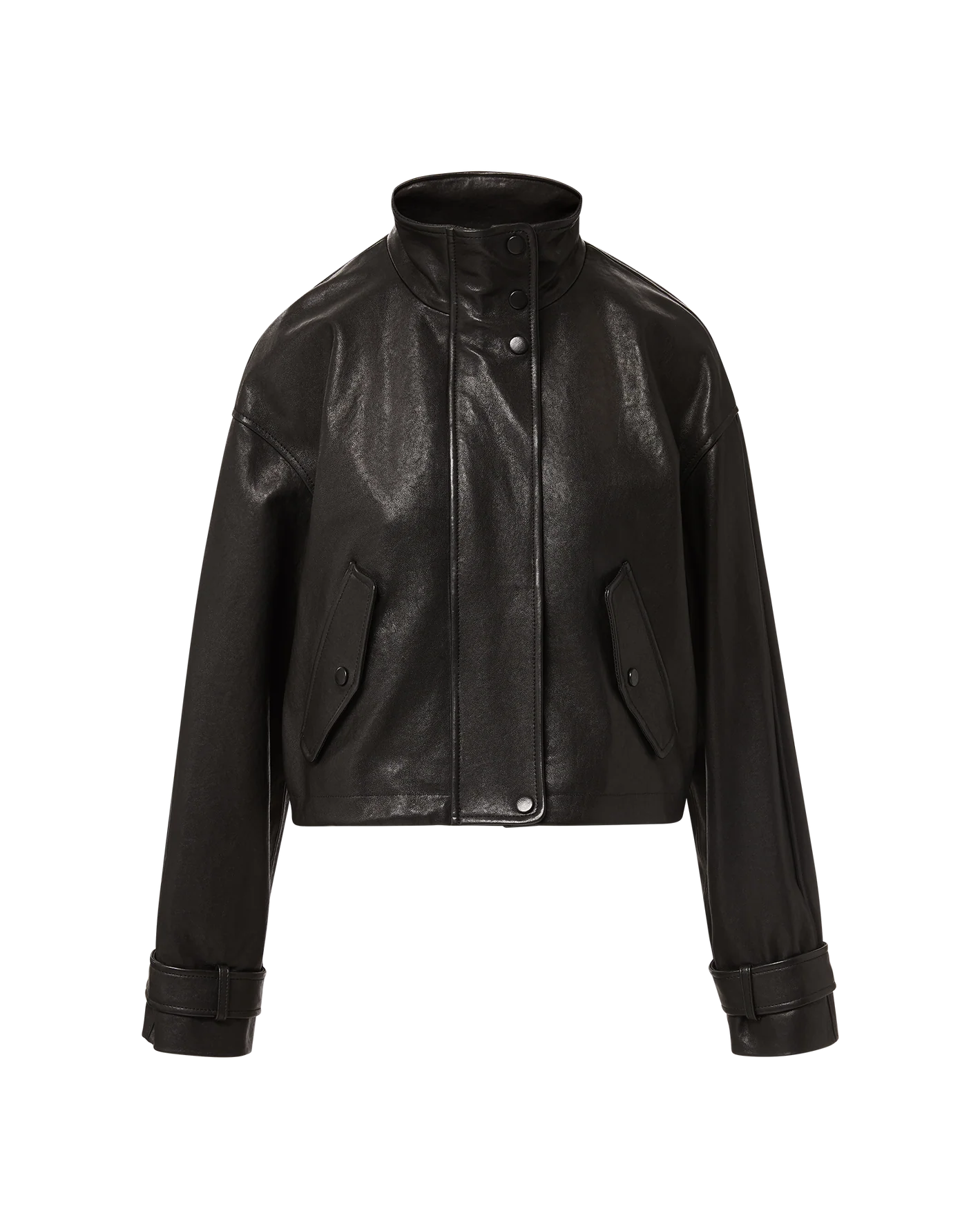 Bateman Cropped Leather Jacket in Black