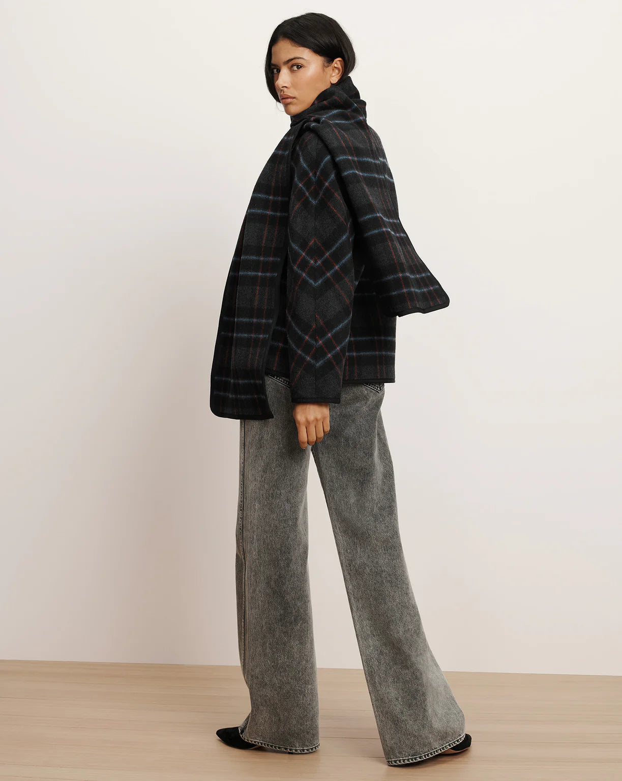 Martine Dickey Coat with Scarf in Black Multi