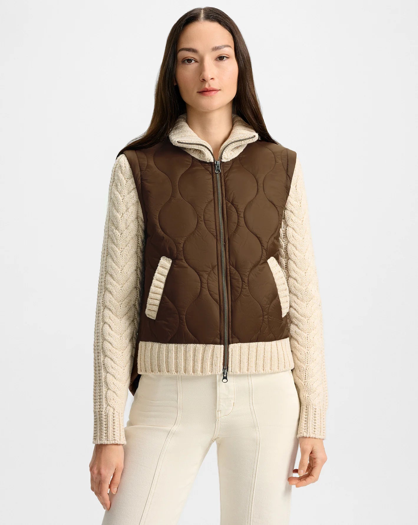 Patra Mixed Media Jacket in Mocha/Heathered Sand