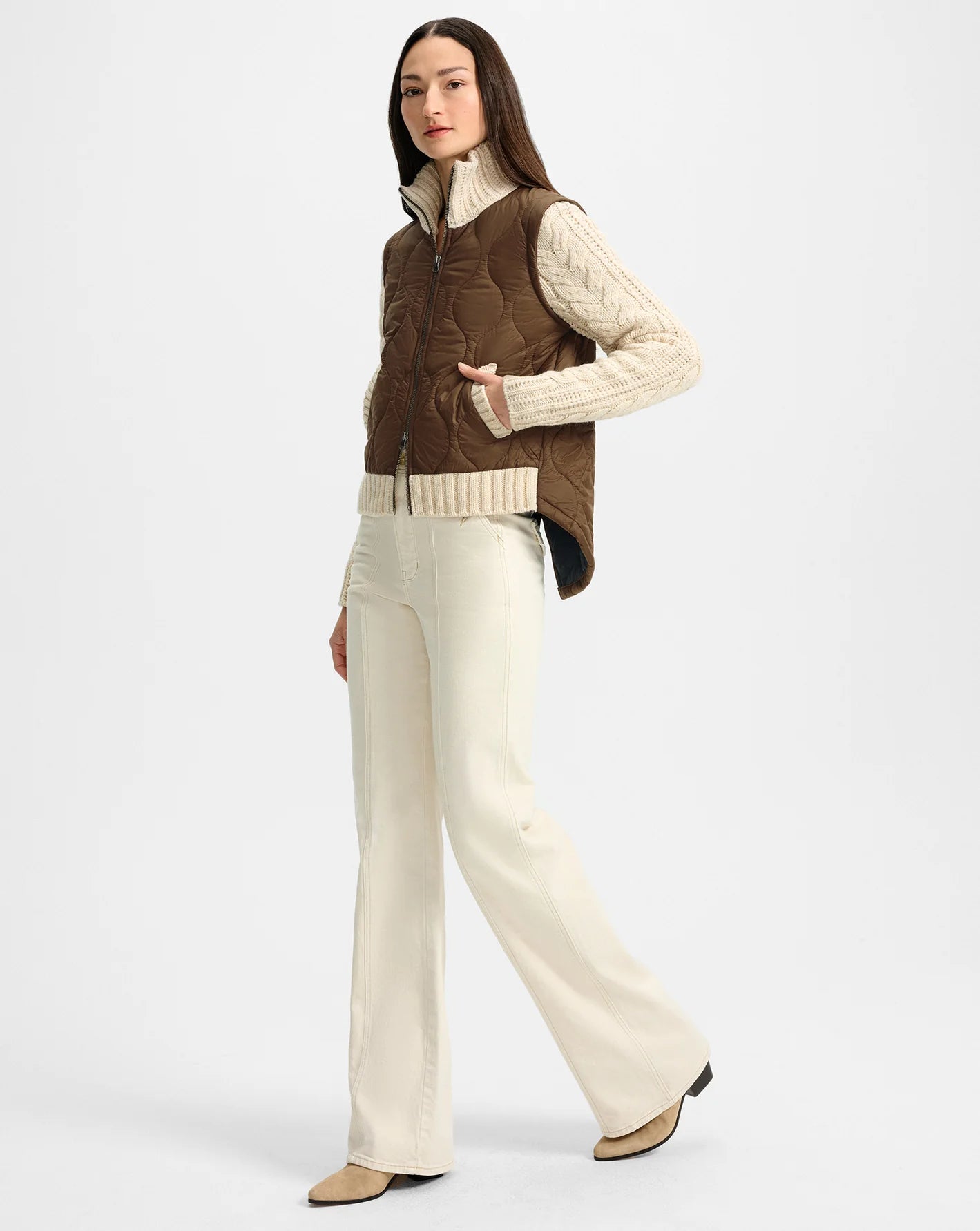Patra Mixed Media Jacket in Mocha/Heathered Sand