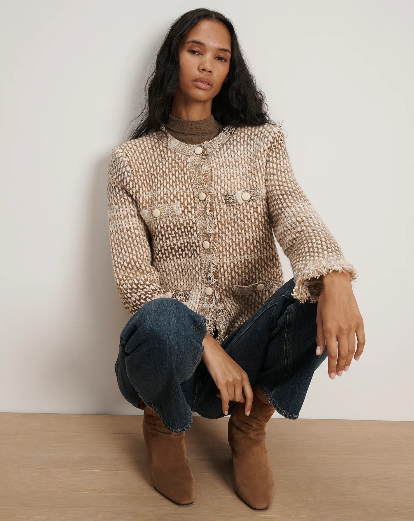 Sariyah Knit Jacket in Desert Khaki Multi