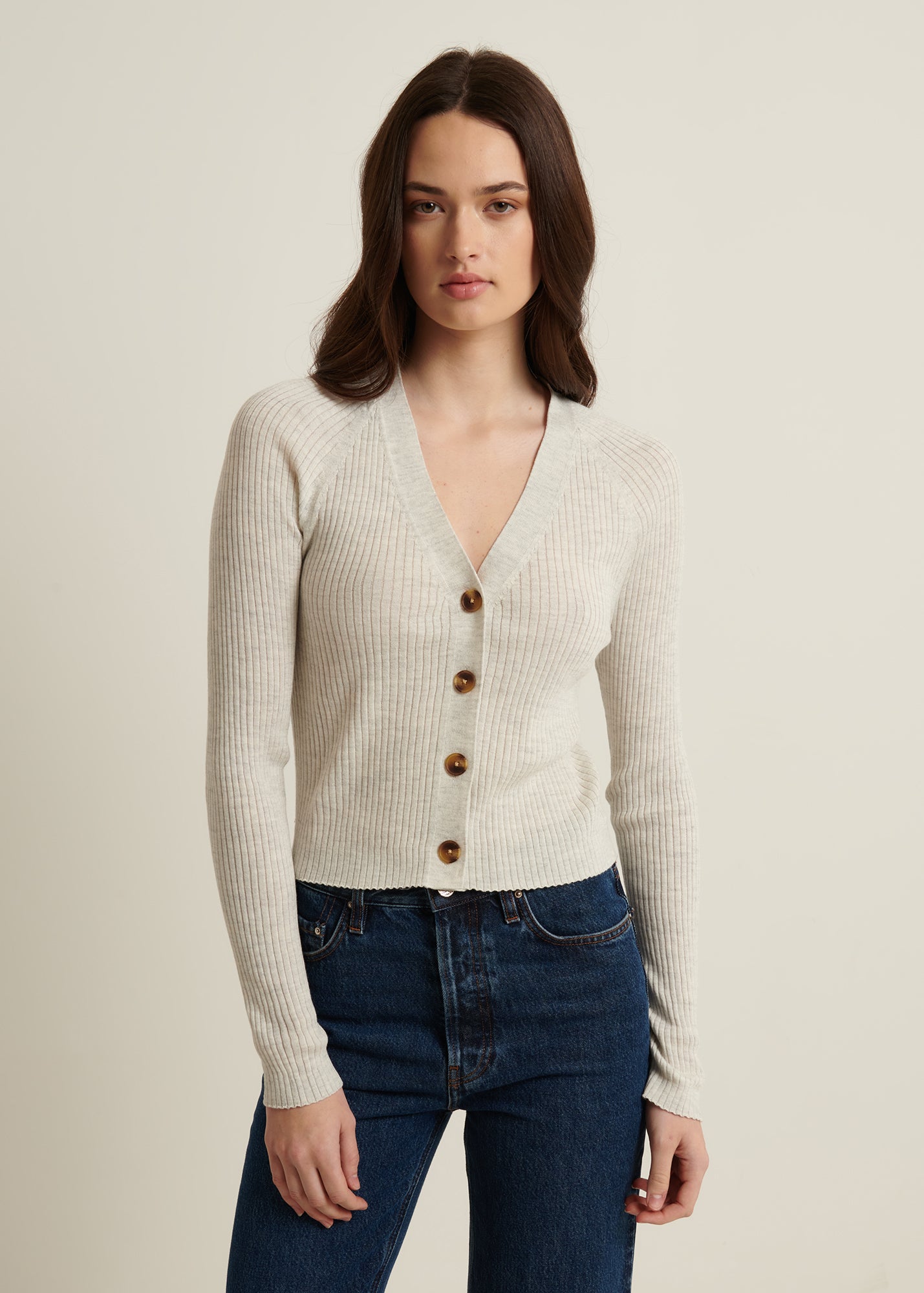 Cotton Cupro Ribbed Cardigan in Drizzle