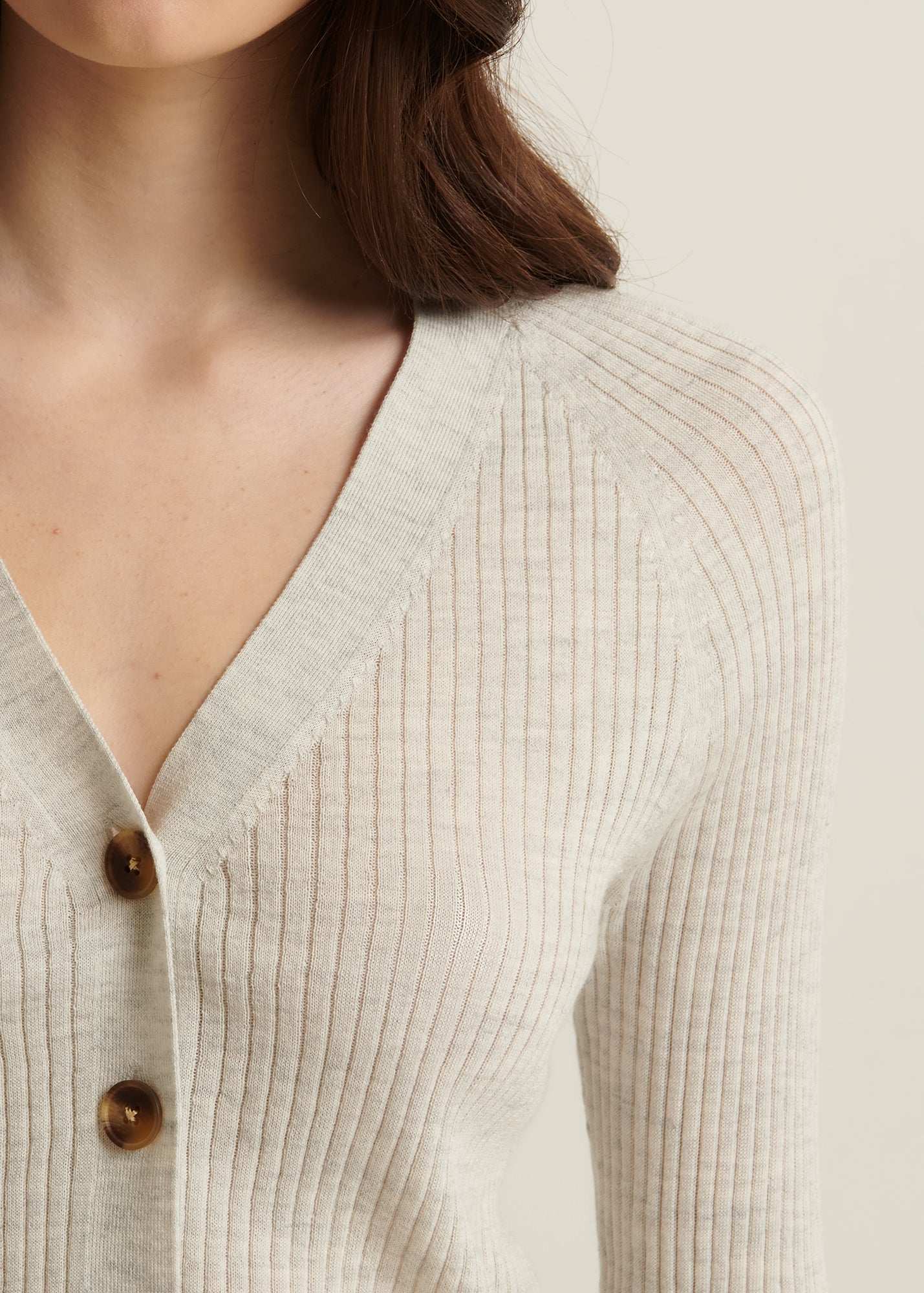 Cotton Cupro Ribbed Cardigan in Drizzle