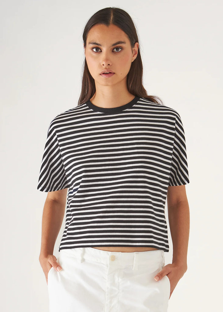 Organic Pima Cotton Stripe Dolman T-Shirt in Black