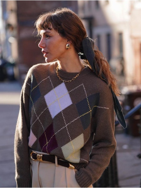 Cashmere Argyle Crew in Multi Combo