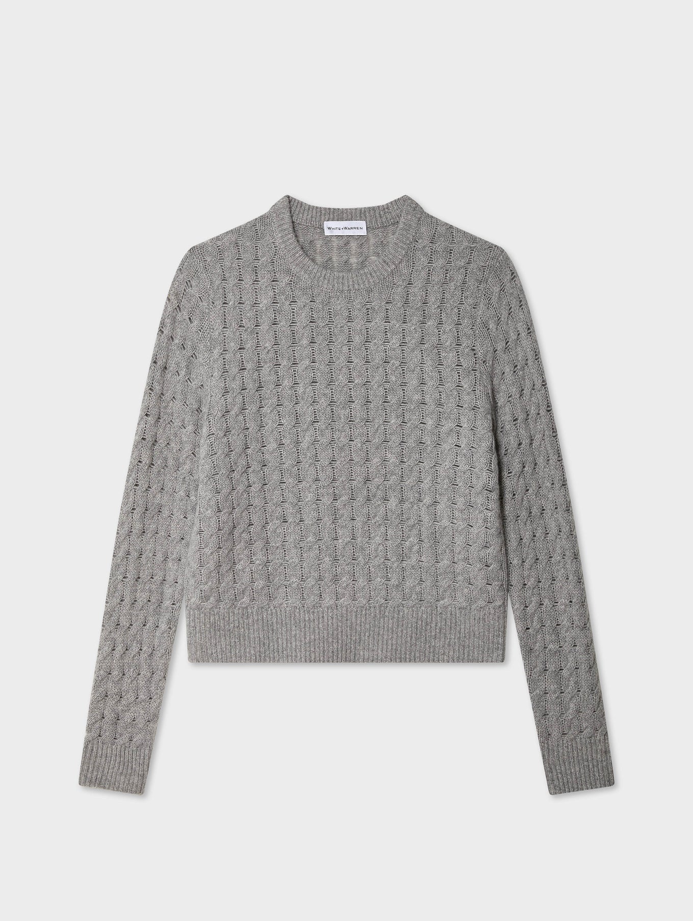 Cashmere Cable Shrunken Crew in Grey Heather