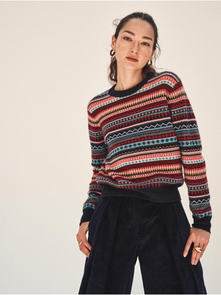 Cashmere Fair Isle Crewneck in Rainbow Combo