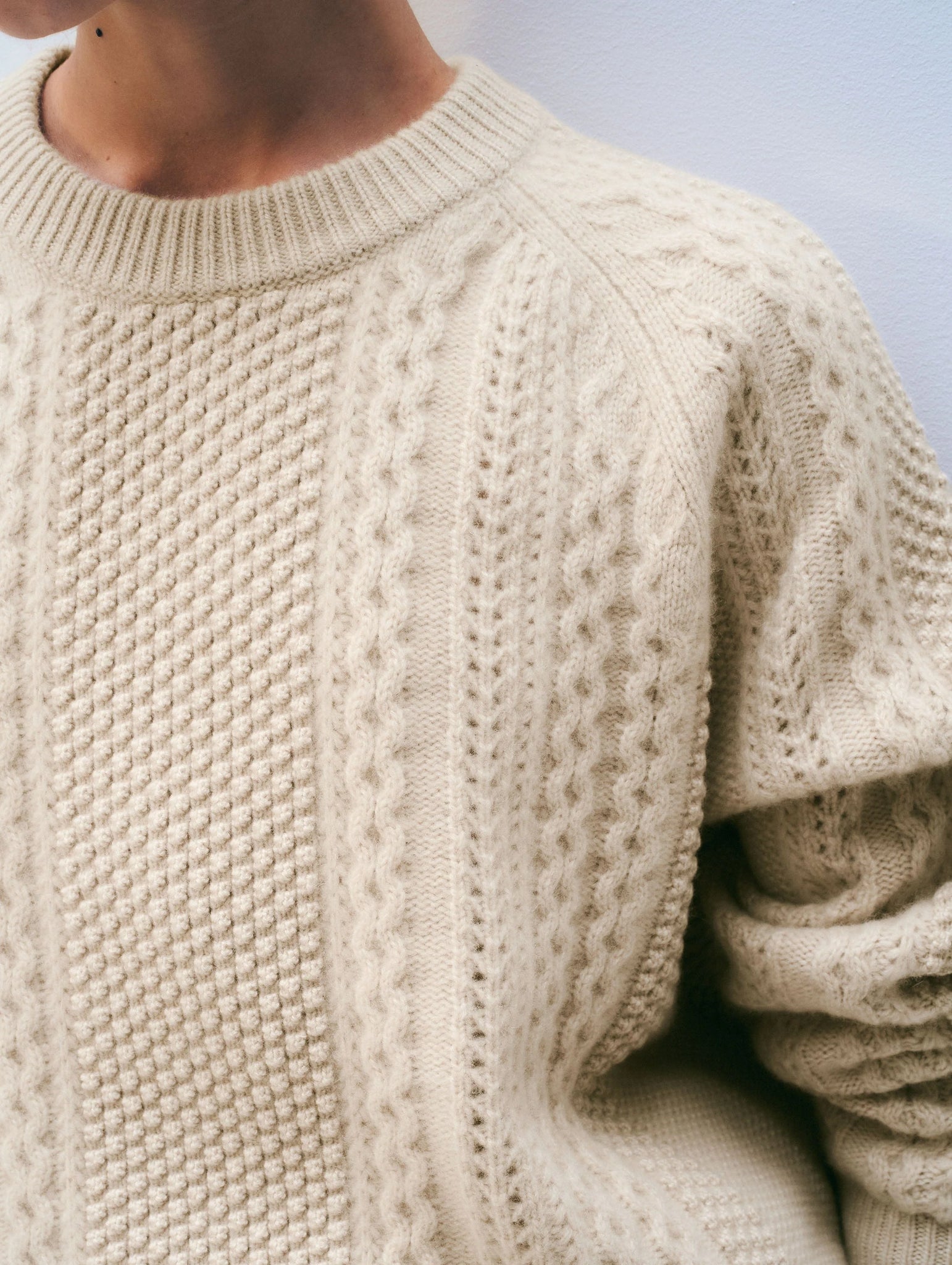Cashmere Luxe Cable Crew in Natural Heather