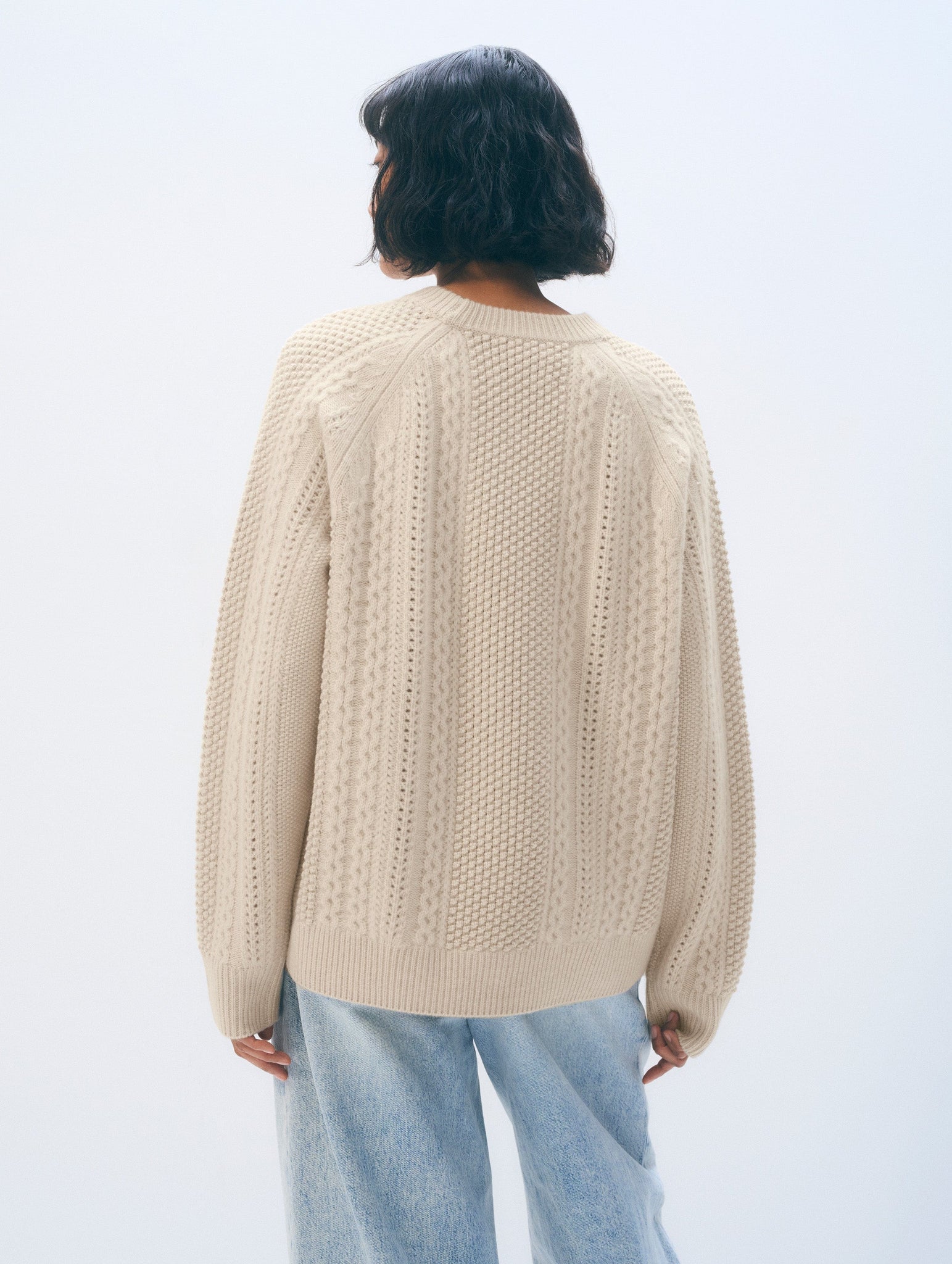 Cashmere Luxe Cable Crew in Natural Heather
